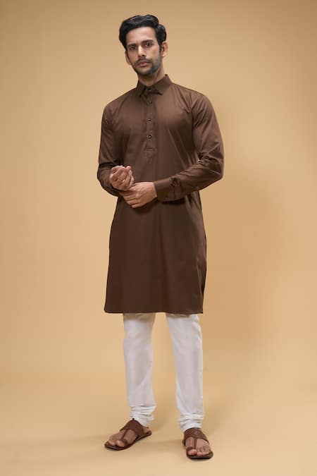 Buy_Arihant Rai Sinha_Brown Cotton Solid Kurta _Online_at_Aza_Fashions