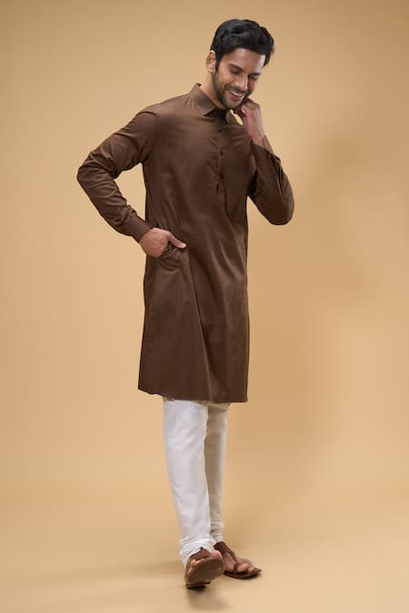 Shop_Arihant Rai Sinha_Brown Cotton Solid Kurta _Online_at_Aza_Fashions