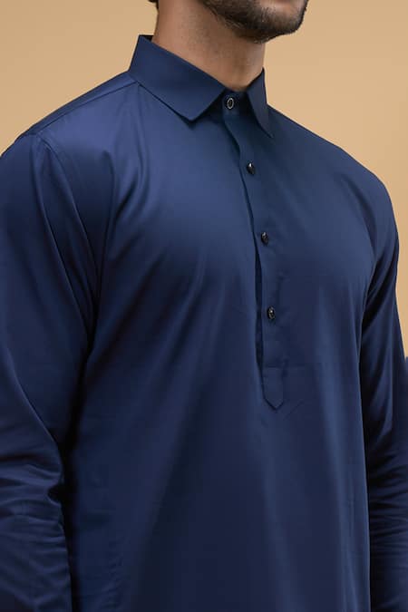 Arihant Rai Sinha_Blue Cotton Plain Kurta _at_Aza_Fashions