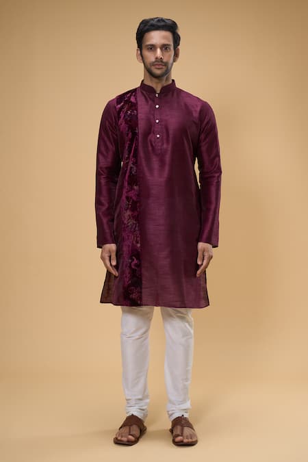 Arihant Rai Sinha_Maroon Silk Embroidery Zari Thread Placement Kurta _Online_at_Aza_Fashions