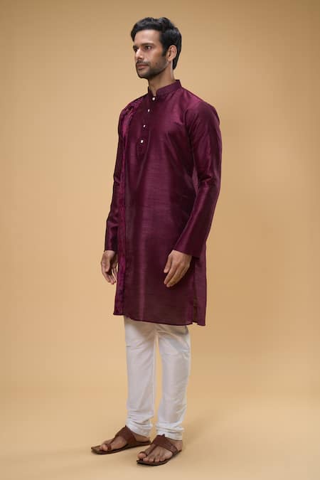 Buy_Arihant Rai Sinha_Maroon Silk Embroidery Zari Thread Placement Kurta _Online_at_Aza_Fashions