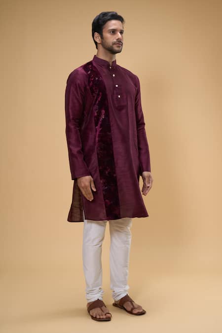 Shop_Arihant Rai Sinha_Maroon Silk Embroidery Zari Thread Placement Kurta _Online_at_Aza_Fashions