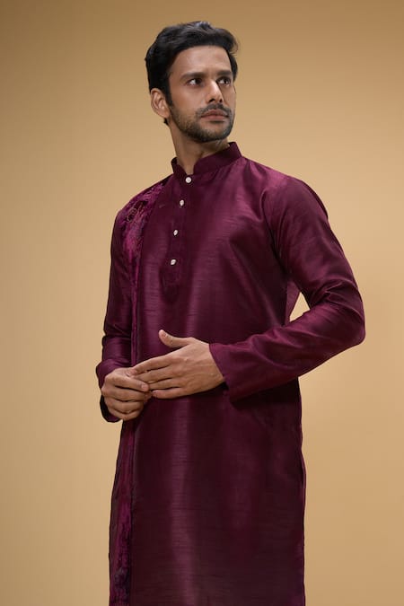 Arihant Rai Sinha_Maroon Silk Embroidery Zari Thread Placement Kurta _at_Aza_Fashions