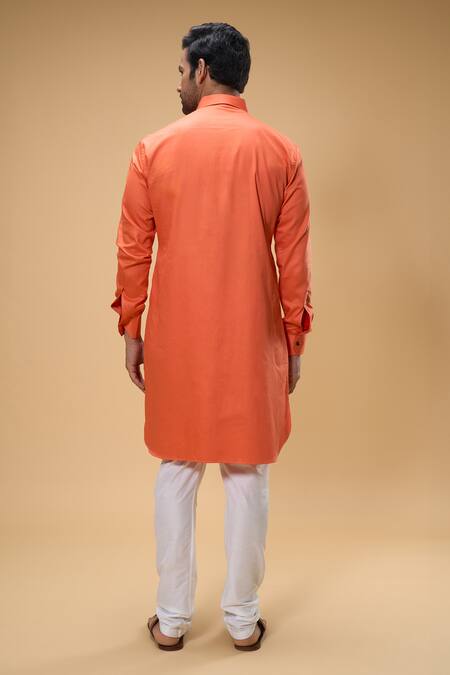 Shop Arihant Rai Sinha Orange Cotton Solid Collared Kurta at Aza Fashions Shop_Arihant Rai Sinha_Orange Cotton Solid Collared Kurta _at_Aza_Fashions