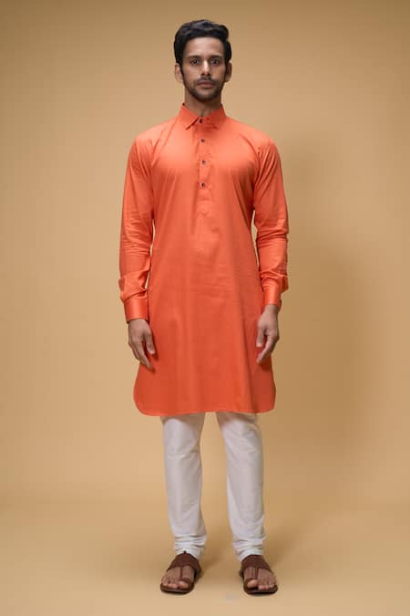 Arihant Rai Sinha Orange Cotton Solid Collared Kurta Online at Aza Fashions Arihant Rai Sinha_Orange Cotton Solid Collared Kurta _Online_at_Aza_Fashions