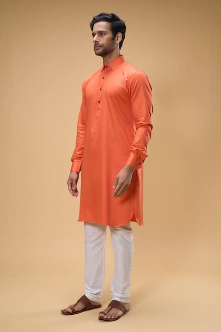 Buy Arihant Rai Sinha Orange Cotton Solid Collared Kurta Online at Aza Fashions Buy_Arihant Rai Sinha_Orange Cotton Solid Collared Kurta _Online_at_Aza_Fashions