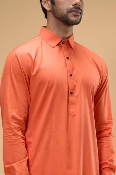 Arihant Rai Sinha Orange Cotton Solid Collared Kurta at Aza Fashions Arihant Rai Sinha_Orange Cotton Solid Collared Kurta _at_Aza_Fashions