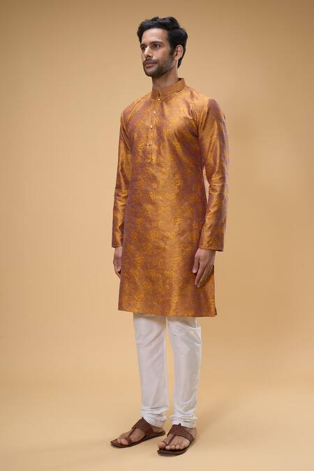 Buy Arihant Rai Sinha Orange Jacquard Embroidery Floral Woven Pattern Kurta Online at Aza Fashions Buy_Arihant Rai Sinha_Orange Jacquard Embroidery Floral Woven Pattern Kurta _Online_at_Aza_Fashions