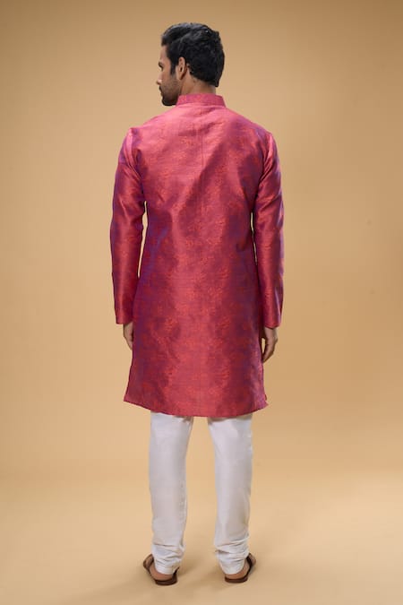 Shop_Arihant Rai Sinha_Pink Jacquard Embroidery Floral Woven Kurta _at_Aza_Fashions