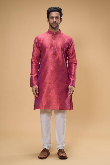 Arihant Rai Sinha_Pink Jacquard Embroidery Floral Woven Kurta _Online_at_Aza_Fashions