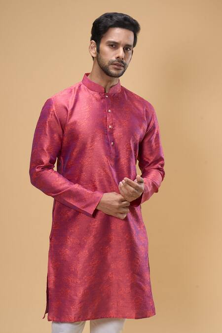 Arihant Rai Sinha_Pink Jacquard Embroidery Floral Woven Kurta _at_Aza_Fashions