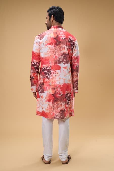 Shop_Arihant Rai Sinha_White Cotton Embroidery Tie-dye Print Kurta _at_Aza_Fashions