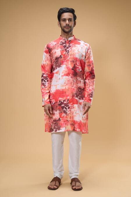 Arihant Rai Sinha_White Cotton Embroidery Tie-dye Print Kurta _Online_at_Aza_Fashions