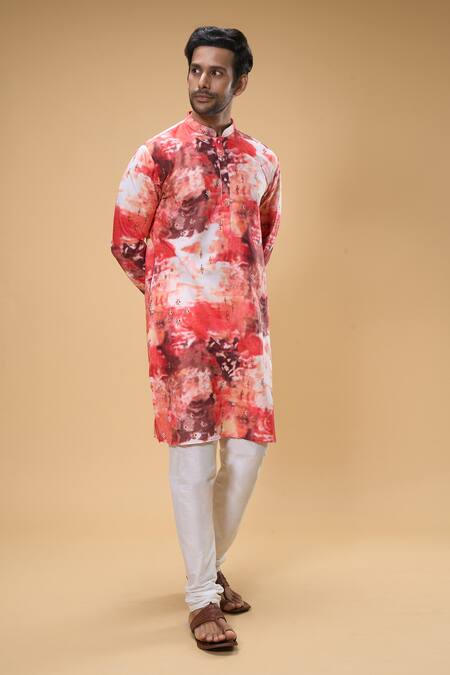 Buy_Arihant Rai Sinha_White Cotton Embroidery Tie-dye Print Kurta _Online_at_Aza_Fashions
