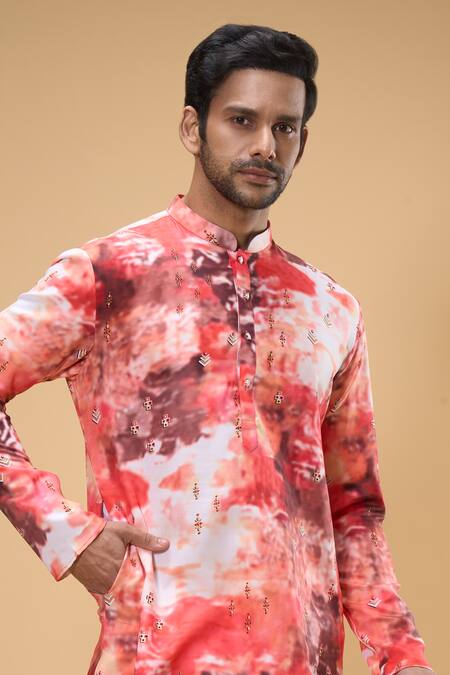 Arihant Rai Sinha_White Cotton Embroidery Tie-dye Print Kurta _at_Aza_Fashions