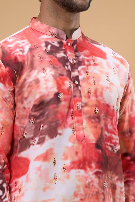 Buy_Arihant Rai Sinha_White Cotton Embroidery Tie-dye Print Kurta 