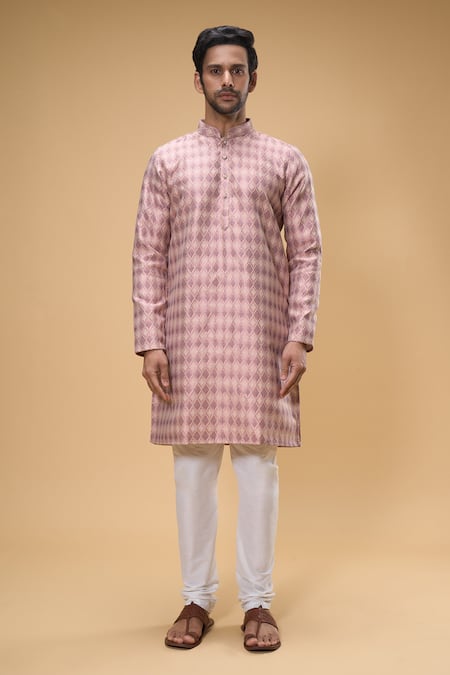 Arihant Rai Sinha_Pink Jacquard Embroidery Floral Work Kurta _Online_at_Aza_Fashions