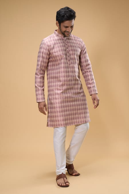 Buy_Arihant Rai Sinha_Pink Jacquard Embroidery Floral Work Kurta _Online_at_Aza_Fashions