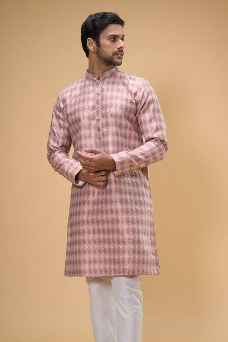 Arihant Rai Sinha_Pink Jacquard Embroidery Floral Work Kurta _at_Aza_Fashions