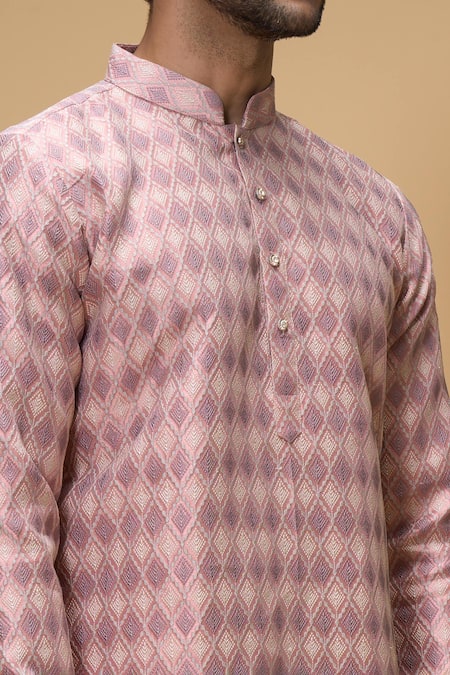 Buy_Arihant Rai Sinha_Pink Jacquard Embroidery Floral Work Kurta 