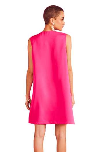 Buy_Pooja Shroff_Pink Crepe Pearls V-neck Ellora Embellished Panelled Short Dress_Online_at_Aza_Fashions