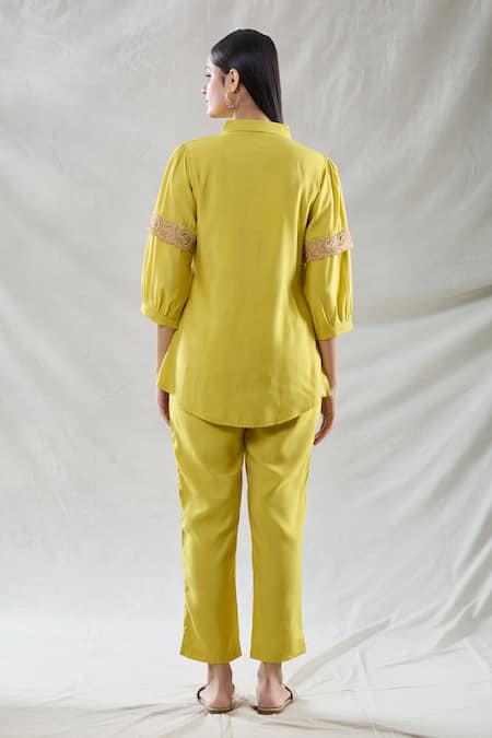 Naintara Bajaj Rose Lace Embroidered Shirt & Pant Set 