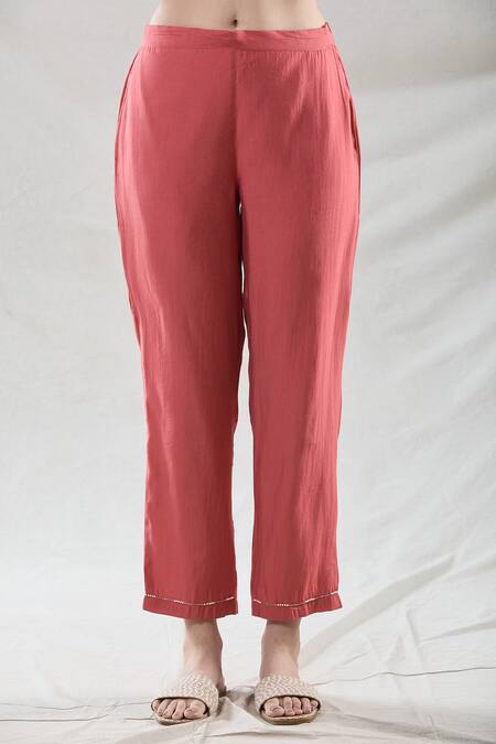 Shop_Naintara Bajaj_Red Viscose Applique Bandeau Neck Embroidered Tunic And Pant Set _Online_at_Aza_Fashions