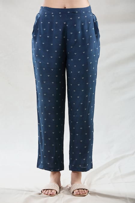 Shop Naintara Bajaj Blue Muslin Tassels Round Neck Short Tunic And Pant Set Online at Aza Fashions Shop_Naintara Bajaj_Blue Muslin Tassels Round Neck Short Tunic And Pant Set _Online_at_Aza_Fashions