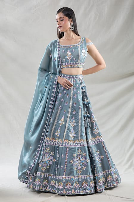 Samyukta Singhania Grey Jimmy Choo Embroidery Sequin Applique Boat Neck Work Lehenga Set