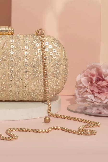 Buy_Amyra_Gold Sequins Mirai Embroidered Clutch With Detachable Sling _Online_at_Aza_Fashions