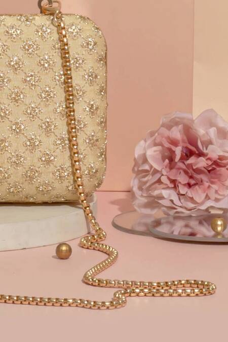 Buy_Amyra_Gold Sequins Inaya Embroidered Box Clutch With Detachable Sling_Online_at_Aza_Fashions