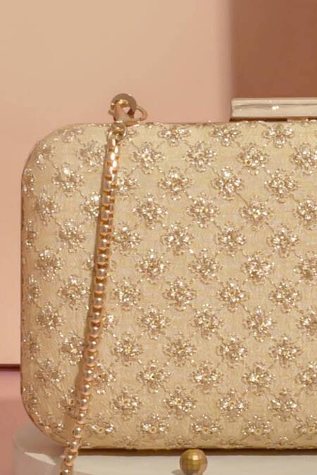 Shop_Amyra_Gold Sequins Inaya Embroidered Box Clutch With Detachable Sling_Online_at_Aza_Fashions