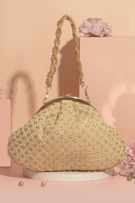 Shop Amyra Gold Sequins Inaya Embroidered Clutch With Detachable Sling at Aza Fashions Shop_Amyra_Gold Sequins Inaya Embroidered Clutch With Detachable Sling_at_Aza_Fashions