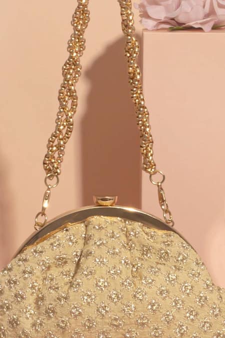 Shop Amyra Gold Sequins Inaya Embroidered Clutch With Detachable Sling Online at Aza Fashions Shop_Amyra_Gold Sequins Inaya Embroidered Clutch With Detachable Sling_Online_at_Aza_Fashions
