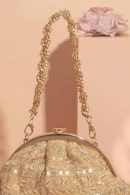 Amyra Gold Sequins Mirai Embroidered Clutch With Detachable Sling Online at Aza Fashions Amyra_Gold Sequins Mirai Embroidered Clutch With Detachable Sling _Online_at_Aza_Fashions
