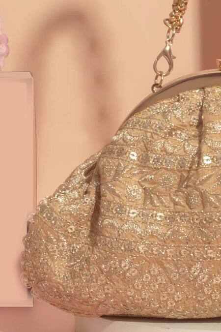 Buy Amyra Gold Sequins Mirai Embroidered Clutch With Detachable Sling Online at Aza Fashions Buy_Amyra_Gold Sequins Mirai Embroidered Clutch With Detachable Sling _Online_at_Aza_Fashions