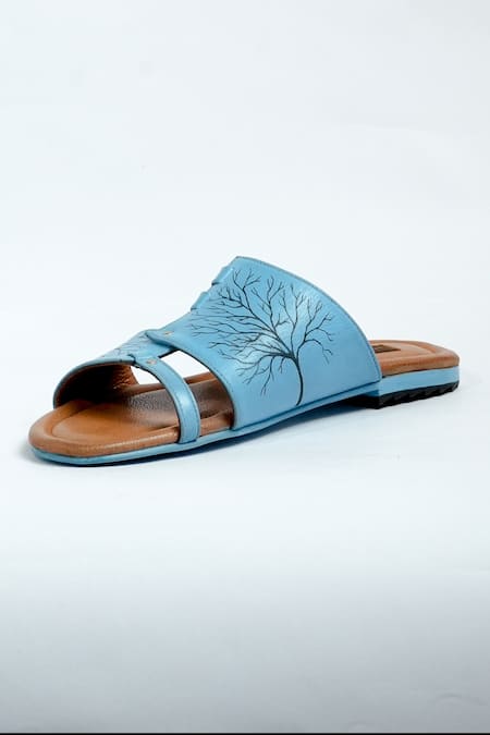Aniket Gupta_Blue Chavi Tree Branch Top Flats_Online_at_Aza_Fashions