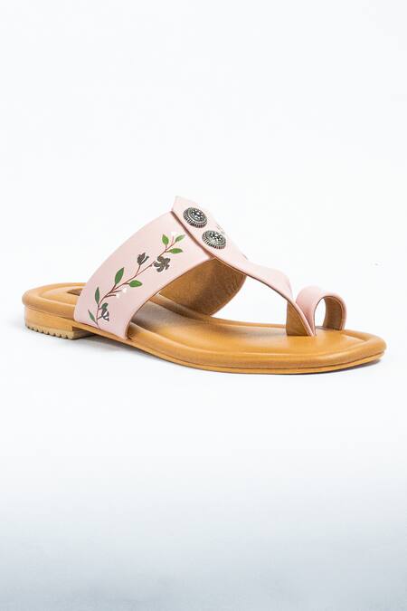 Aniket Gupta_Pink Floral Bloom T-strap Flats_Online_at_Aza_Fashions