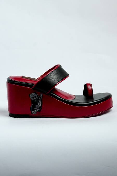 Aniket Gupta Red Shama Color Block Panda Wedges Online at Aza Fashions Aniket Gupta_Red Shama Color Block Panda Wedges_Online_at_Aza_Fashions