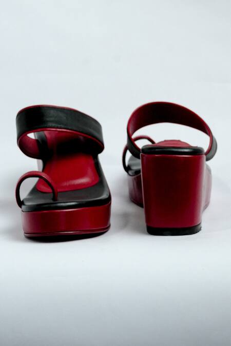 Shop Aniket Gupta Red Shama Color Block Panda Wedges Online at Aza Fashions Shop_Aniket Gupta_Red Shama Color Block Panda Wedges_Online_at_Aza_Fashions