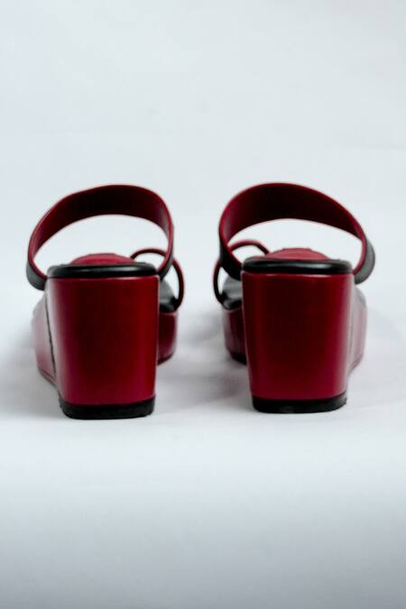 Aniket Gupta Red Shama Color Block Panda Wedges at Aza Fashions Aniket Gupta_Red Shama Color Block Panda Wedges_at_Aza_Fashions