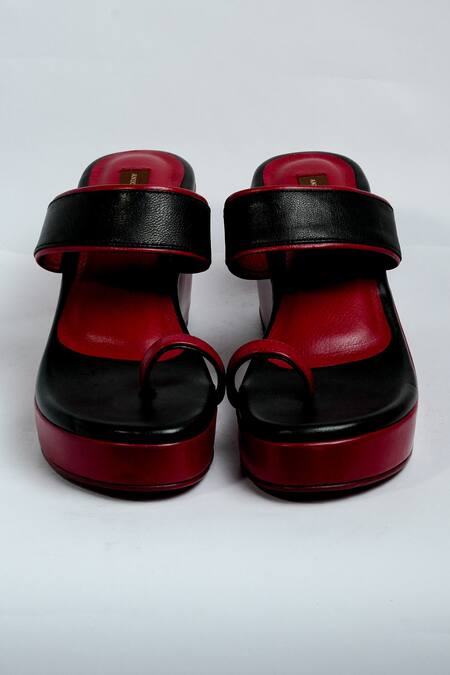 Shop Aniket Gupta Red Shama Color Block Panda Wedges at Aza Fashions Shop_Aniket Gupta_Red Shama Color Block Panda Wedges_at_Aza_Fashions