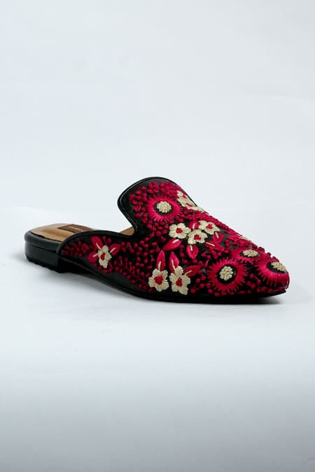 Aniket Gupta_Black Floral Embroidered Mules_Online_at_Aza_Fashions