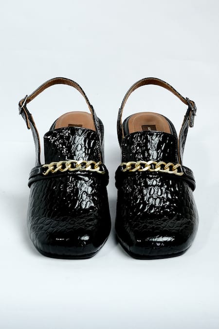 Shop_Aniket Gupta_Black Chain Rihana Top Block Heels _at_Aza_Fashions