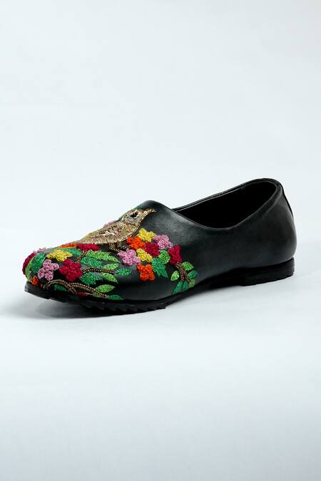Aniket Gupta_Black Floral Sonchiriya Embroidered Mules _Online_at_Aza_Fashions