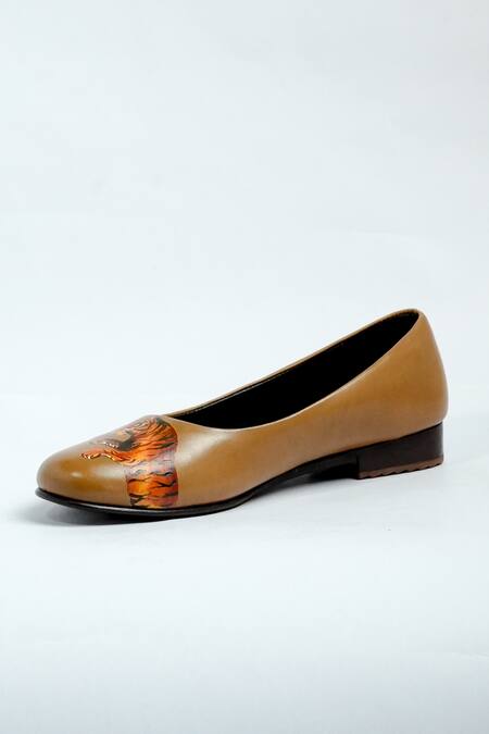 Aniket Gupta_Brown Tiger Pattern Genuine Leather Mules_Online_at_Aza_Fashions
