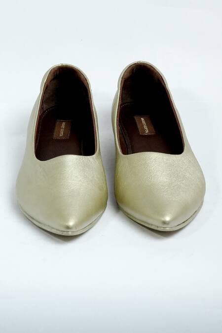 Shop_Aniket Gupta_Gold Solid Designer Mules _at_Aza_Fashions