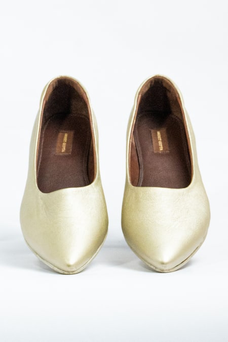 Buy_Aniket Gupta_Gold Solid Designer Mules _Online_at_Aza_Fashions