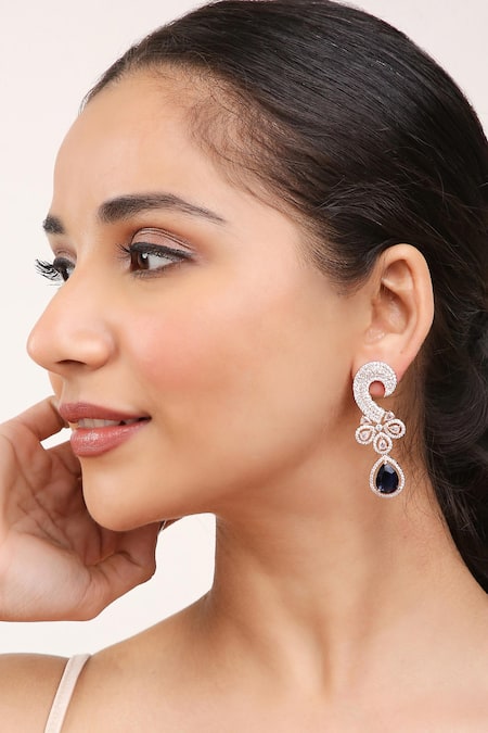 Khushi Jewels Blue Diamond Stones Embellished Dangler Earrings