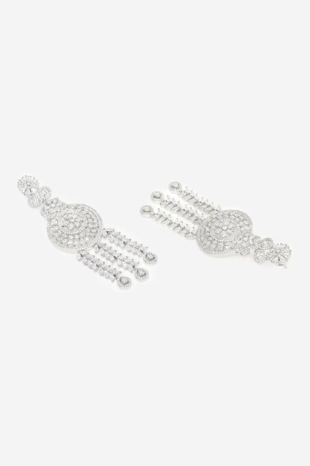 Khushi Jewels White Crystals Cubic Zirconia Diamond Work Dangler Earrings Online at Aza Fashions Khushi Jewels_White Crystals Cubic Zirconia Diamond Work Dangler Earrings _Online_at_Aza_Fashions